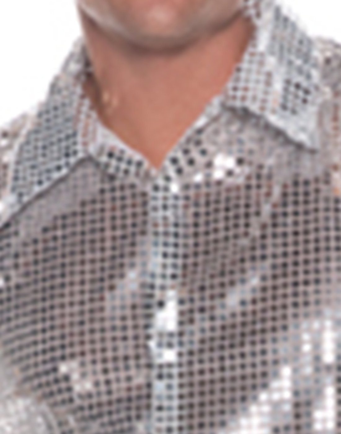 Silver Sequin Shirt Disco Stylin' 1970's Men's Button Up Long Sleeve Shirt