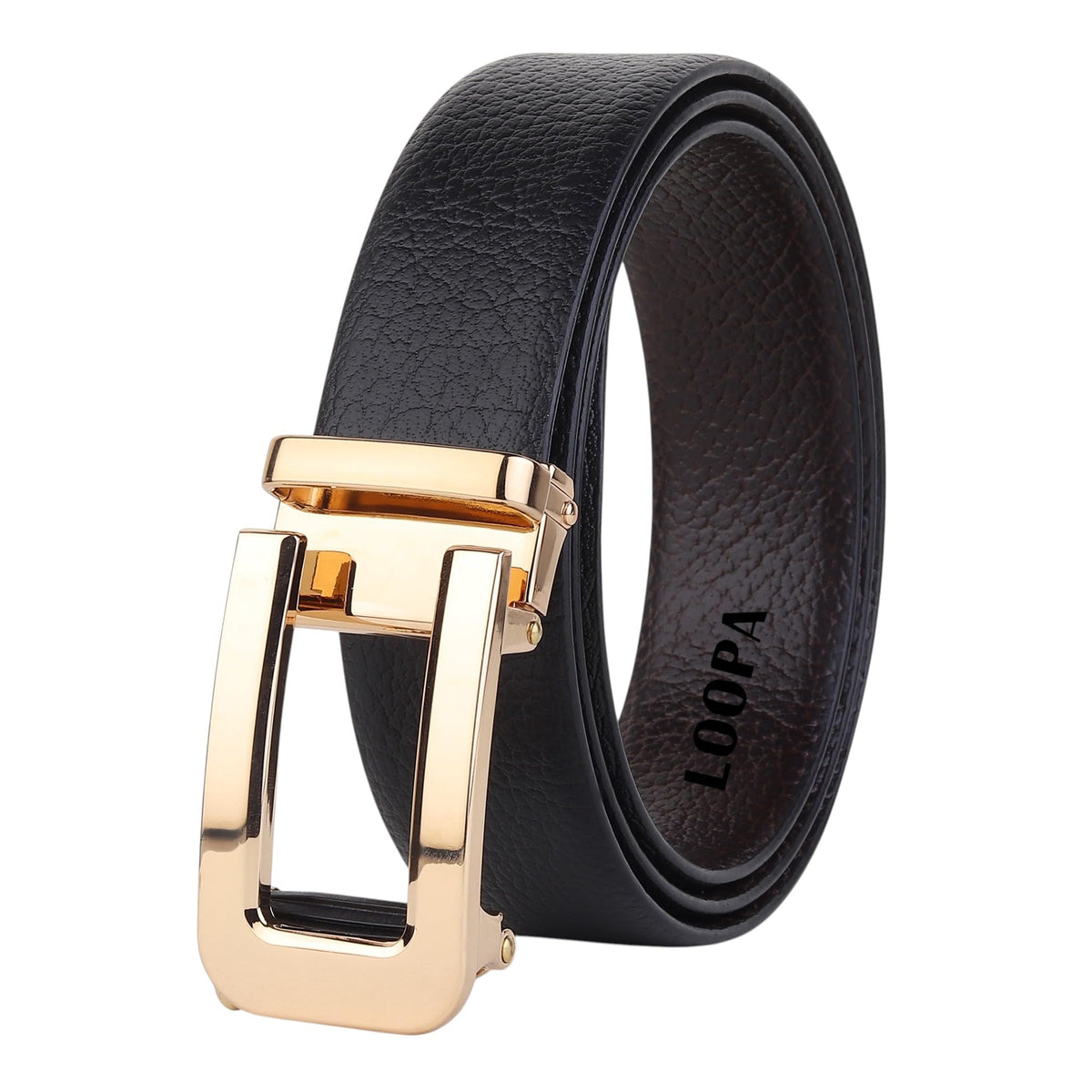 Loopa Men Genuine Leather Reversible Belt With Metallic Auto Lock Buckle In Black & Brown Color Belt (Black, 42) 42