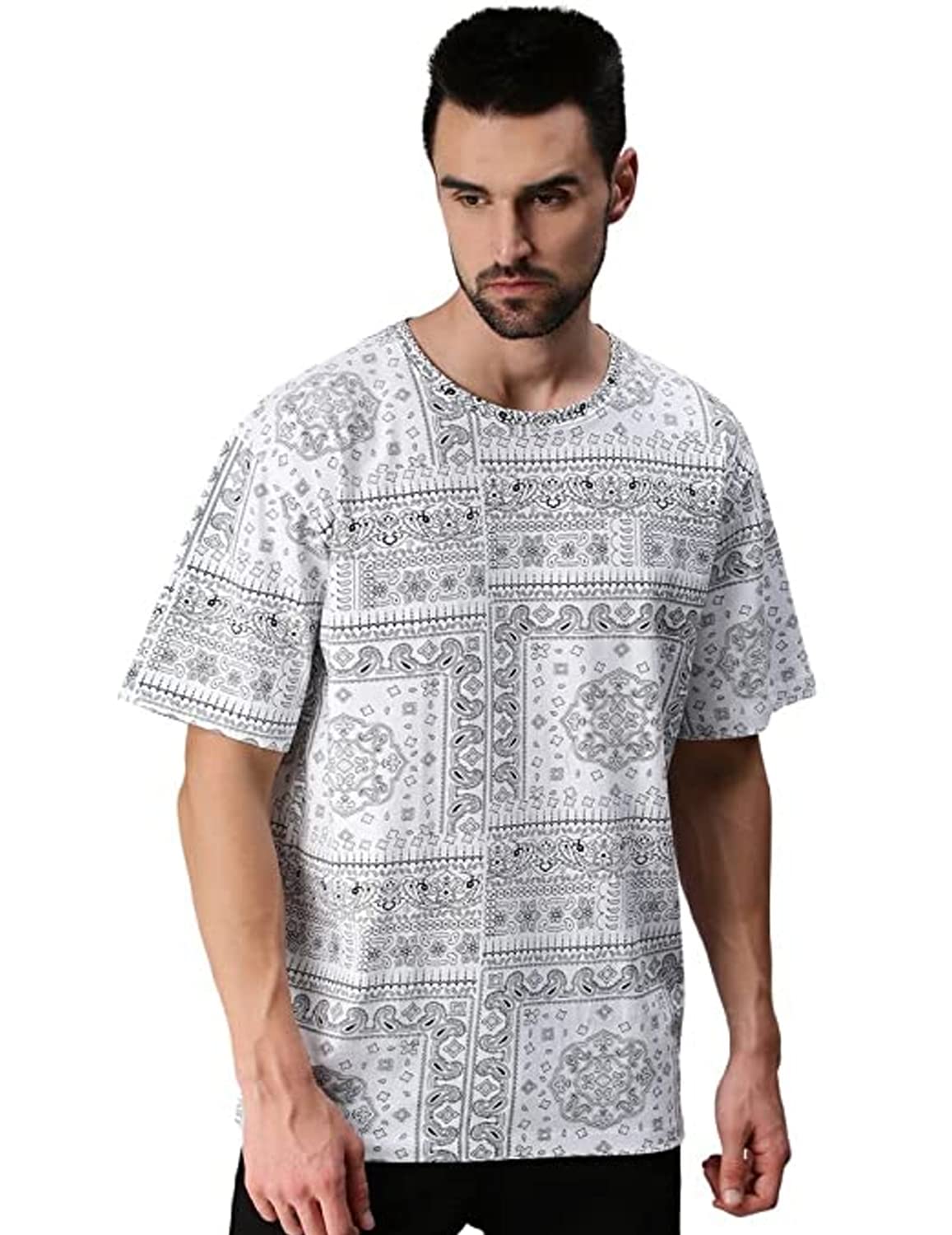 Veirdo Oversized Loose Fit Relaxed Fit Wide Fit 100% Cotton Paisley Printed Short Sleeve Colour T-Shirt's/B