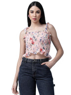 OOMPH! Sleeveless Floral Crop Tops for Women Western, Orange - mt606