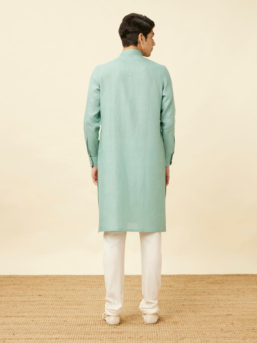 Manyavar Mens Tropical Blue Chequered Kurta