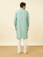 Manyavar Mens Tropical Blue Chequered Kurta
