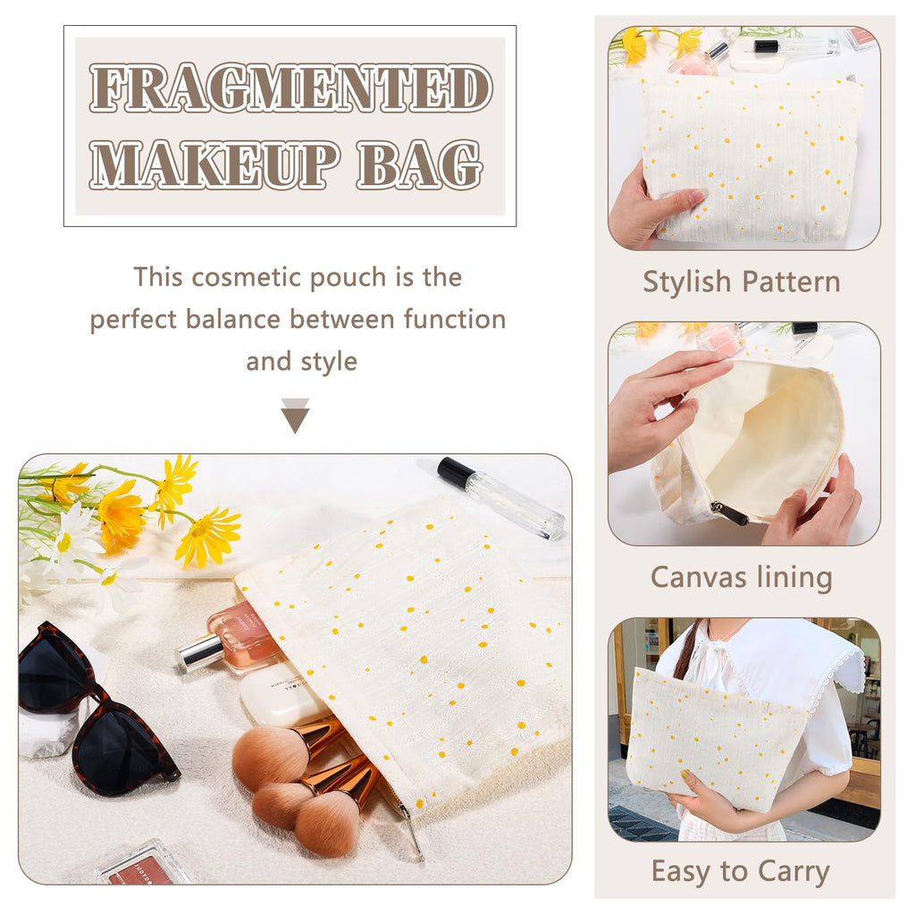 ZLFSRQ Daisy Flower Makeup Bag Travel Cute Floral Cosmetic Bags for Women Large White Makeup Pouch Zipper Cosmetic Pouch for Pur