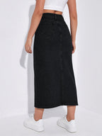 Shasmi Womens Spring/Summer Casual Front Split Thigh Straight Denim Skirt ll Denim Skirt for Women Long ll Skirt & top for Wome