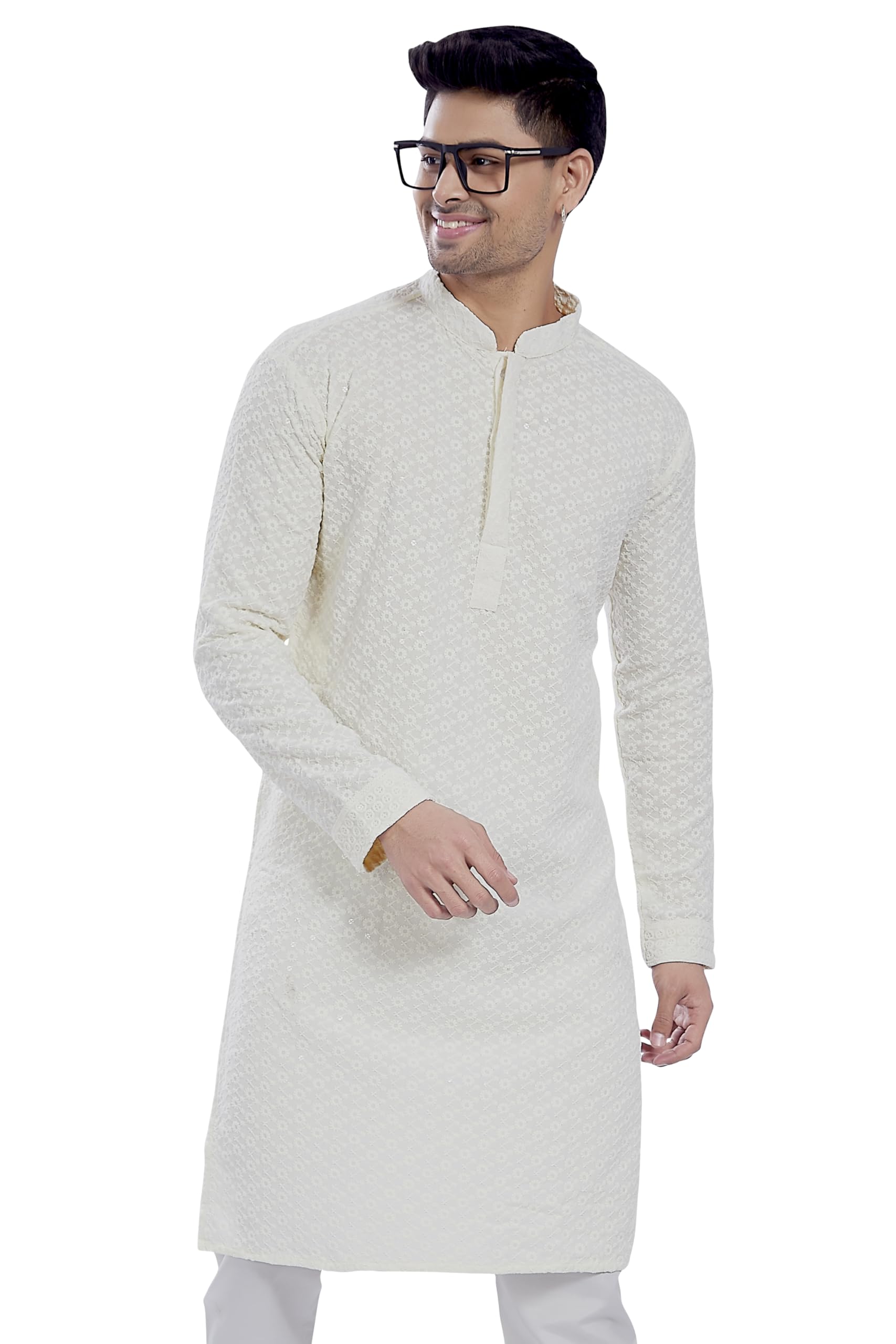 Divisive MenS Sequince Embroidered Cotton Blend Only Slim Fit Kurta (Dkrt674_Xl_Cream)