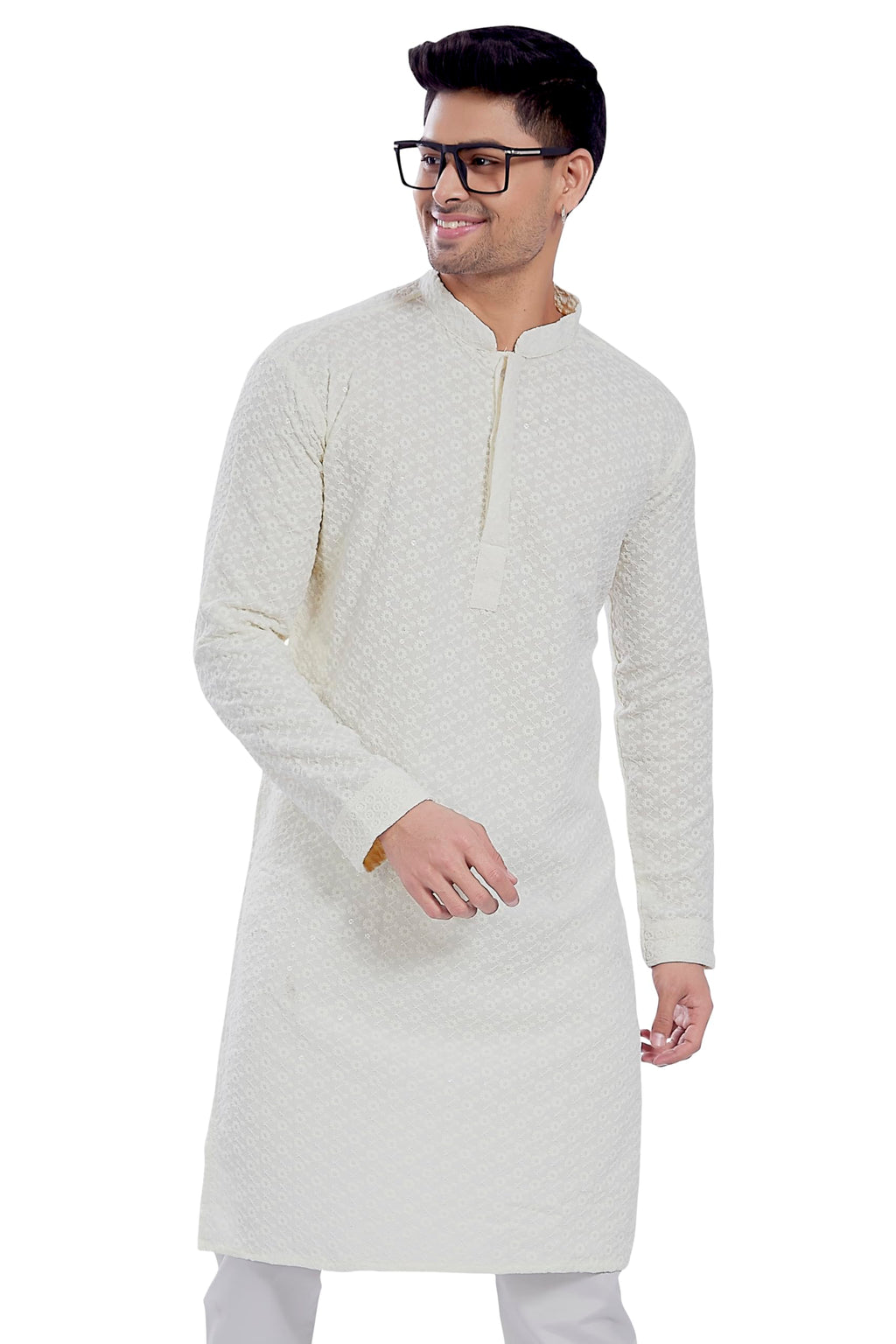 Divisive MenS Sequince Embroidered Cotton Blend Only Slim Fit Kurta (Dkrt674_Xxl_Cream)