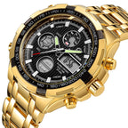 GOLDEN HOUR Luxury Stainless Steel Analog Digital Watches for Men Male Outdoor Sport Waterproof Large Big Size Heavy Wristwatch