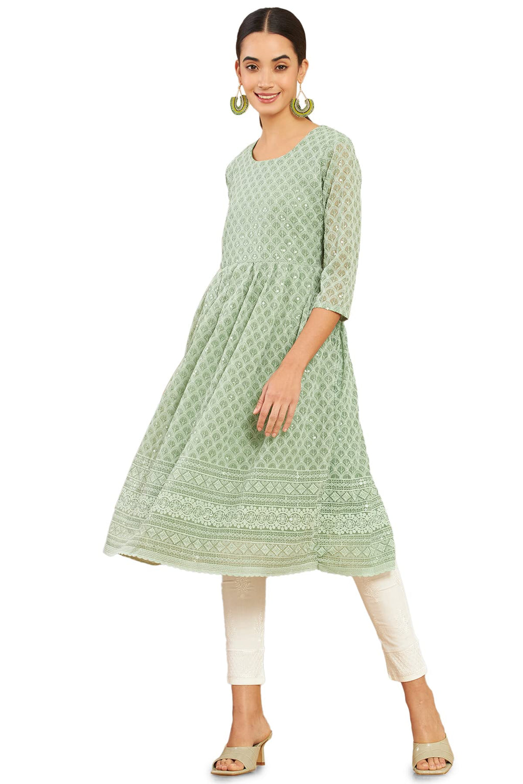 Soch Women Green Georgette Embroidered Kurta