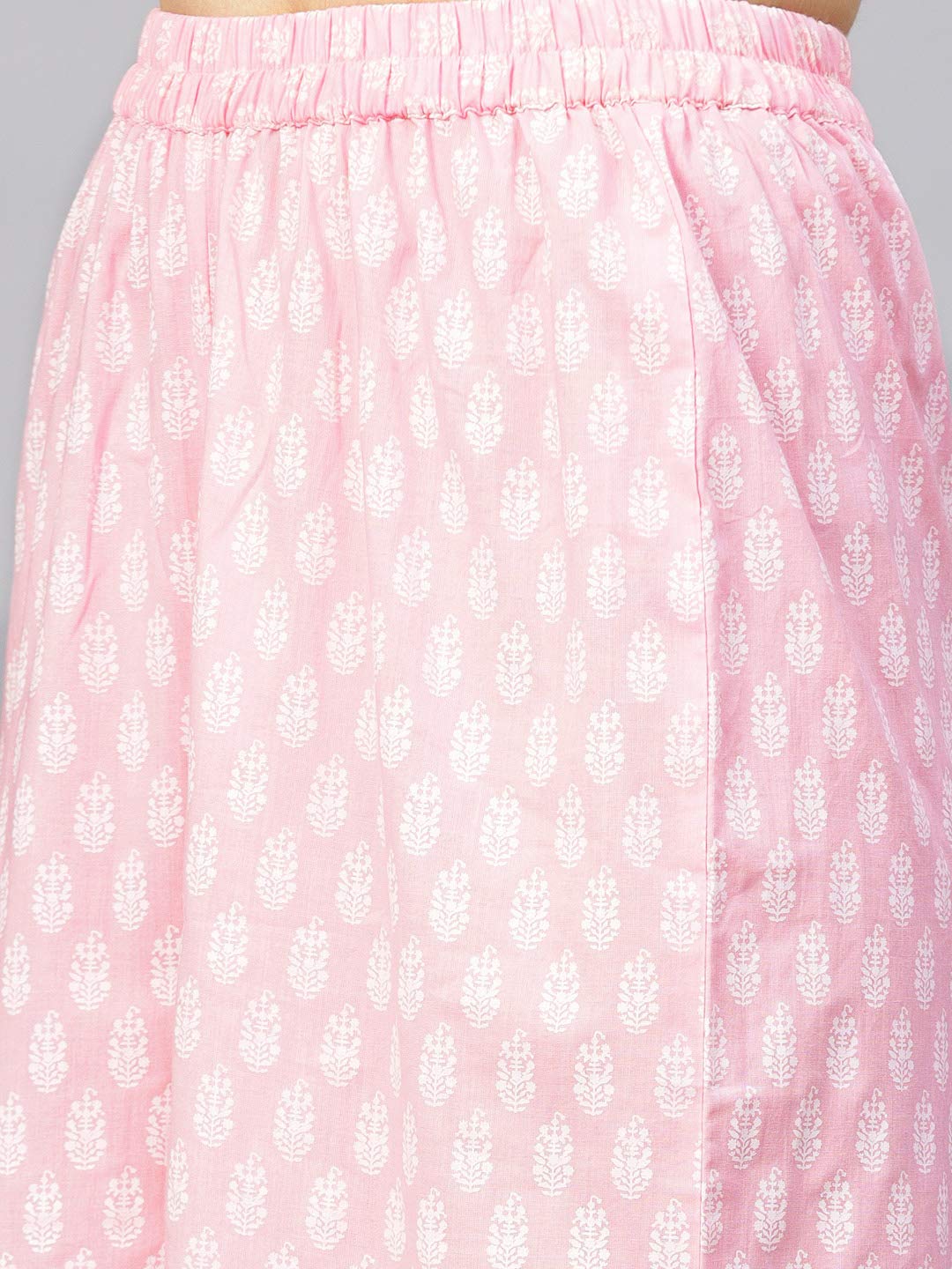 Idalia White And Sky Blue Gold Print Kurta Set With Pant And Dupatta - Pure Cotton, 3/4 Sleeve, Round V Neck, Calf Length