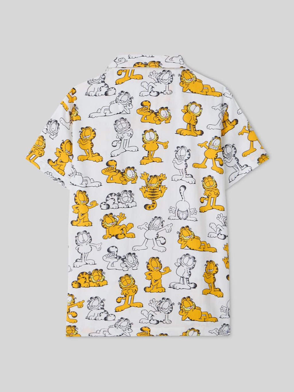 The Souled Store Garfield: Lazy Vibes Boys Short Sleeves Collared Neck Button Front White All Over Printed Rayon Regular Fit Shi