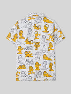 The Souled Store Garfield: Lazy Vibes Boys Short Sleeves Collared Neck Button Front White All Over Printed Rayon Regular Fit Shi