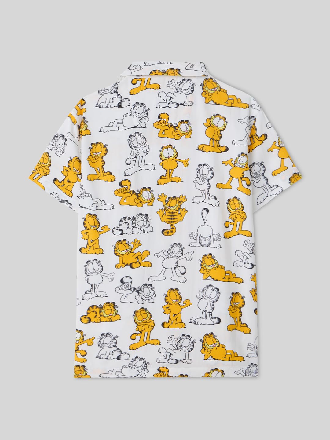 The Souled Store Garfield: Lazy Vibes Boys Short Sleeves Collared Neck Button Front White All Over Printed Rayon Regular Fit Shi