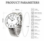 Blekon Collections Silver Super Large White Face Case Size 43mm EXTRA LARGE Stretch Band Japanese Movement PC21J Fashion Watch