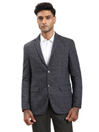 Turtle Men Knitted Dark Grey Checkered Tailored Fit Blazer