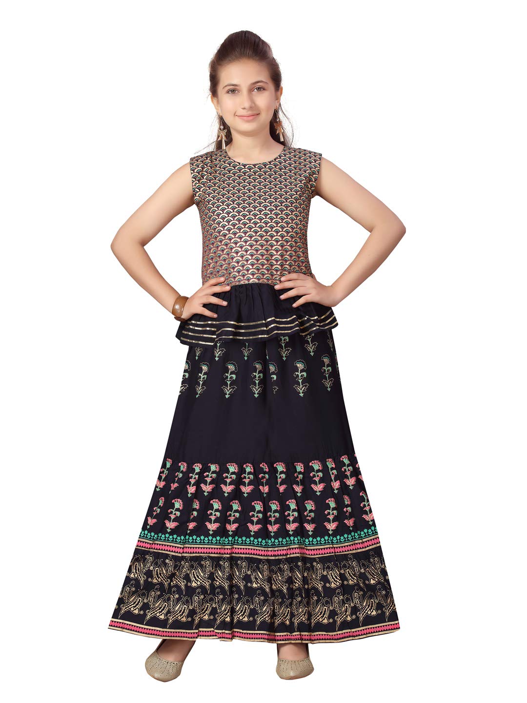 Aarika Girls Cotton (Lehenga Choli Set_Navy Blue_10-11 Years)
