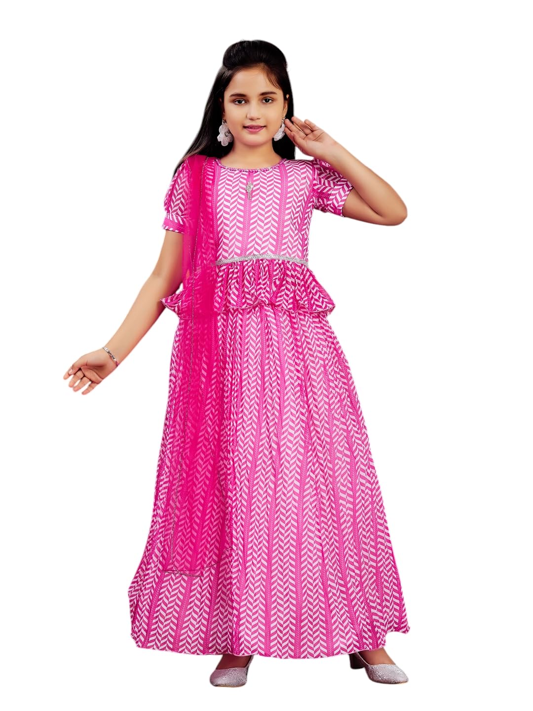 Aarika Girls Ethnic Wear Turquoise Colour Zig Zag Printed Georgette Lehenga Choli Set (4-10 Years)