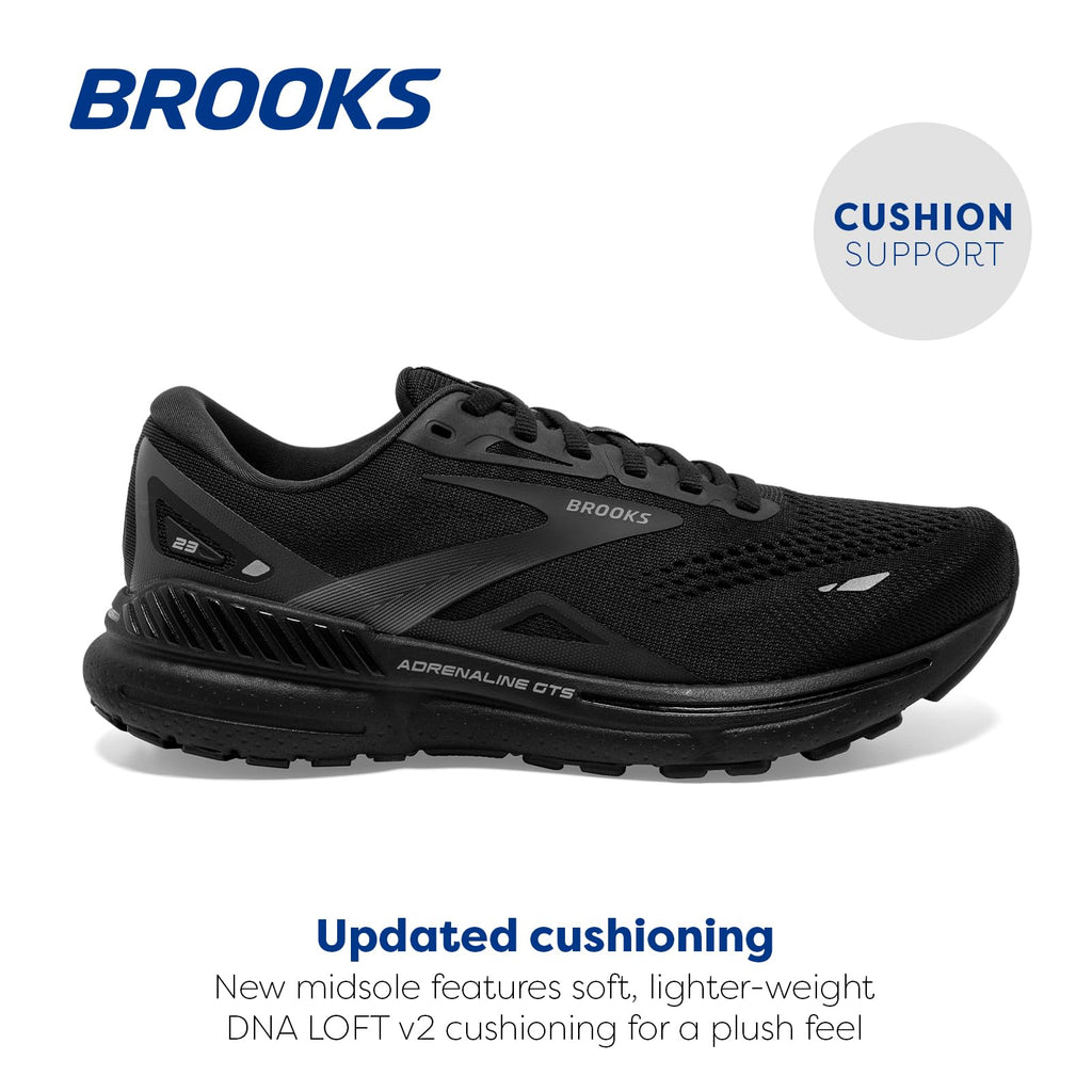 Brooks Womens Adrenaline GTS 23 Supportive Running Shoe - Black/Black/Ebony - 10 Medium