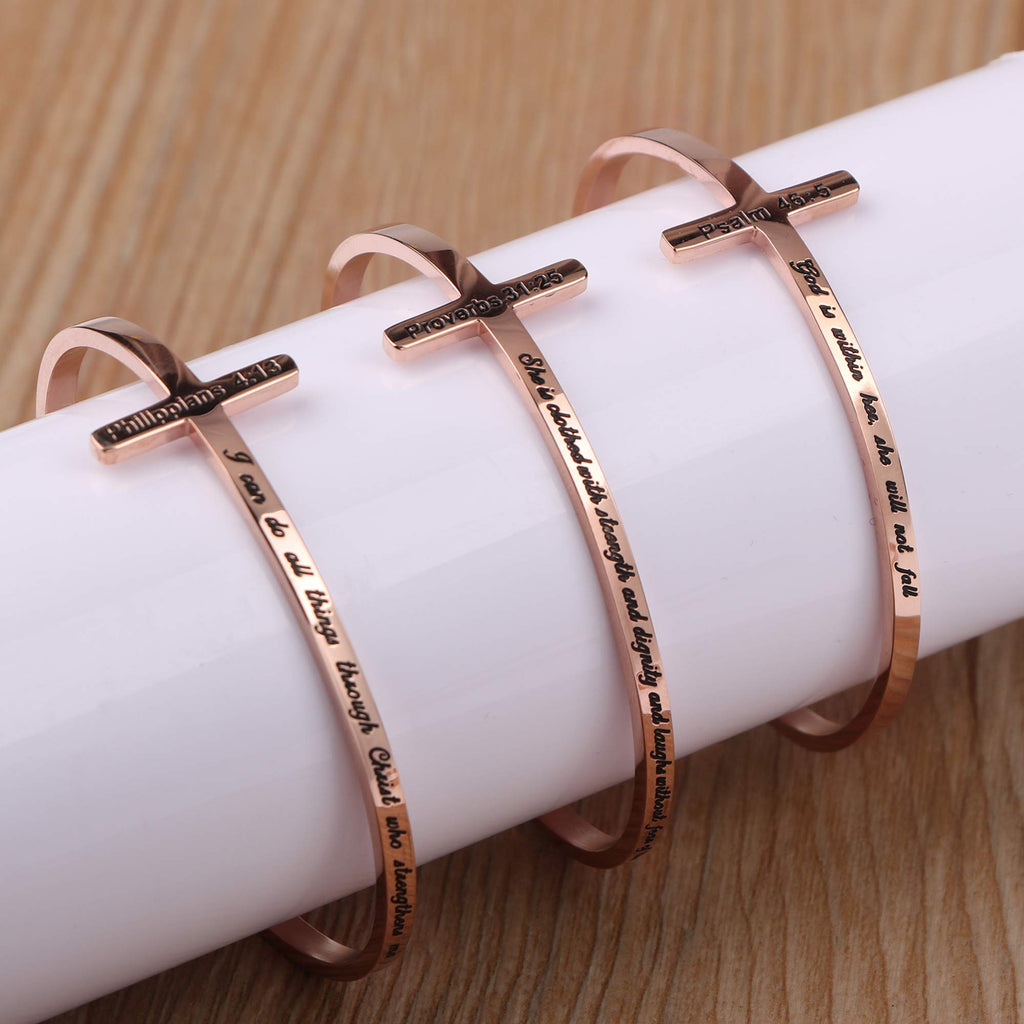 Be Still And Know That I Am God Psalm 46:10 Religious Gifts for Women Stainless Steel Bible Verse Rose Gold Cross Bracelet Birth