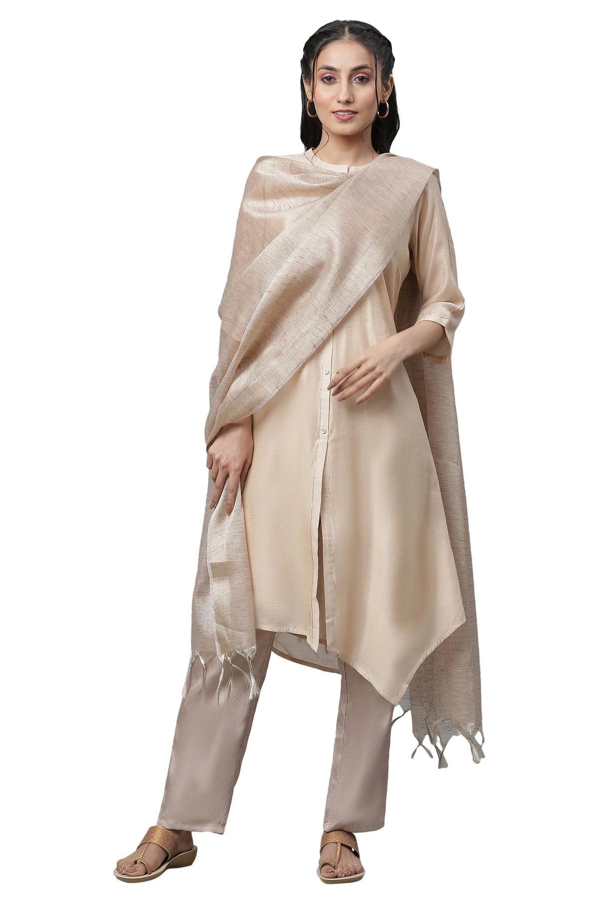 Aurelia WomenS Beige Striped Banarasi Dupatta (Size: Free Size)-Ast80067-704221