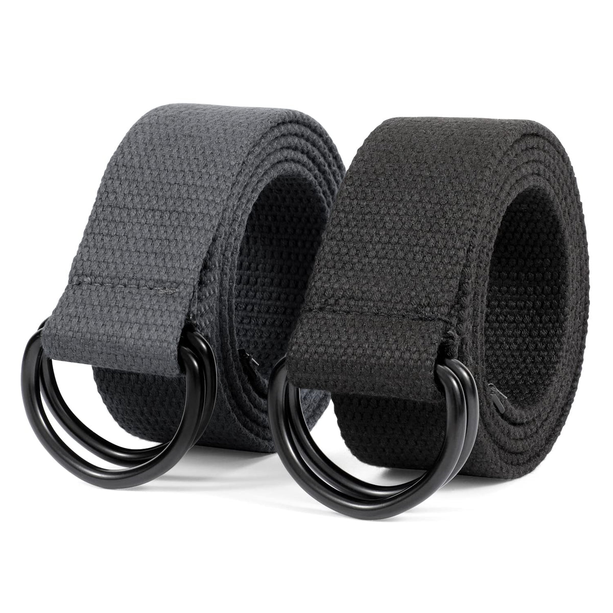 Canvas Belt, Jasgood Black Web Belt For Men/Women Casual Double D Ring Buckle Belt For Jeans 1 1/2 Wide Set Of 2 (Black/Gray,Fi 28-32