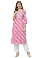 Stylum Women'S Lehriya Printed & Embroidered Rayon Straight Kurta (Pinknisar38_Pink, M)