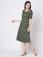 Selvia Western Dress For Women|Crepe Dress For Women|Fit & Flare Dress|Floral Printed Dress For Women|One Piece Dress For Women