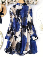 Shasmi WomenS & GirlS Blue And Black Tie Dye Print Button Front Shirt Dress, Elegant Long Sleeve Dress For Spring & Fall, Wome
