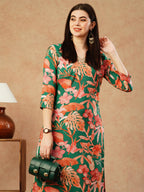 ANNI DESIGNER Womens Cotton Blend Straight Printed Kurta with Palazzo (Chinki Green-NW_XL_Green_X-Large)