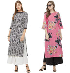 ANNI DESIGNER Women's Multi-Coloured Crepe Straight Calf Length Ethnic Printed Kurti(Pack of 2)(KURTI-COMBO-204_S_1-Multi-Colour