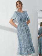 Kotty Womens Polyester Printed Fit And Flared Sky Blue Dress