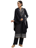 Libas Womens Printed Wool Straight Kurta With Trousers And Dupatta
