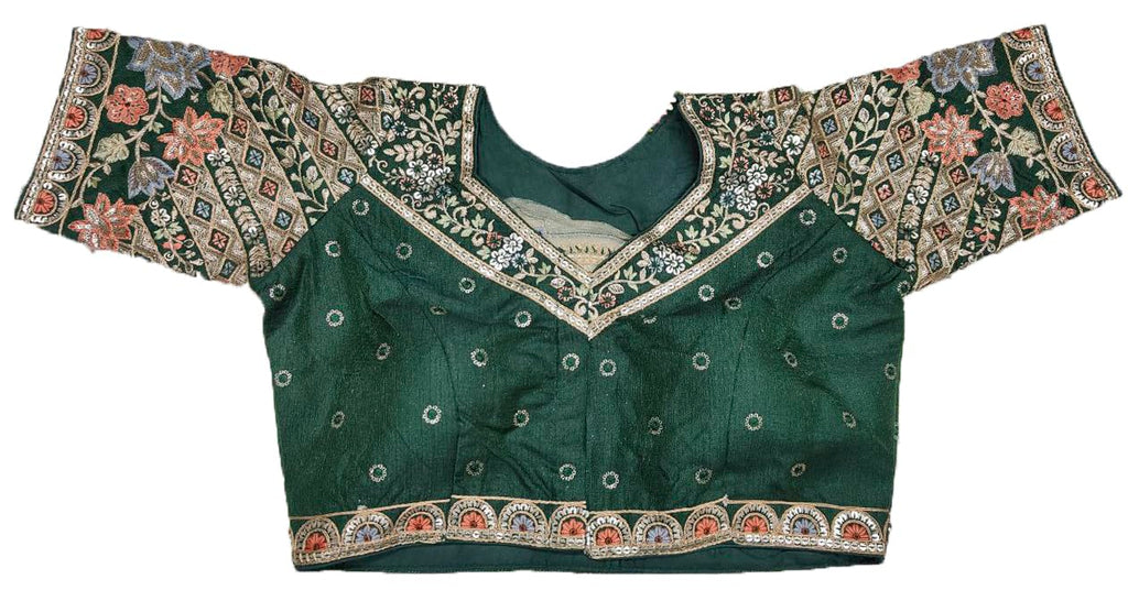 Pujia Mills WomenS Ethnic Wear Golden Codding With Multi Embroidery Sequence Work Sweetheart Neck Half Sleeve Readymade Bridal 