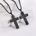 DuoDiner Black Cross Necklace for Boys Men Pendant Chain Stainless Steel American Flag Always Remember Religious Christian Confi