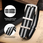 watchdives Nylon Watch Band 20mm 22mm Multicolor Replacement Watch Straps for Men Women (A17 Black Gray, 22mm)