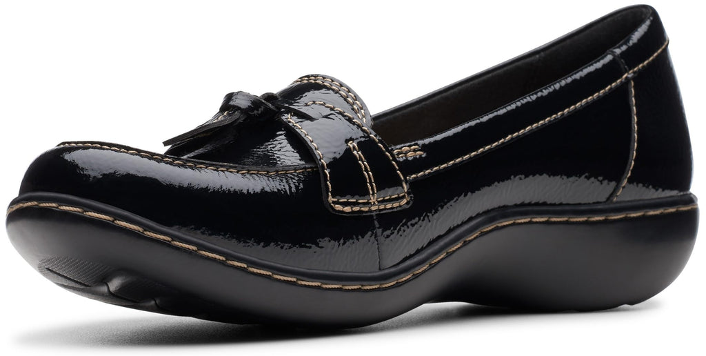 Clarks Women's Ashland Bubble Loafer, Black Crinkle Patent Synthetic, 8.5 M US