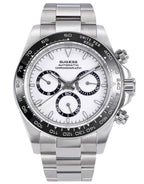 Sugess S418-2.002.S Chrono Racing Genuine Ceramic Bezel High Beat 41 Jewels SL4801 Chronograph Mens Watch, SILVER