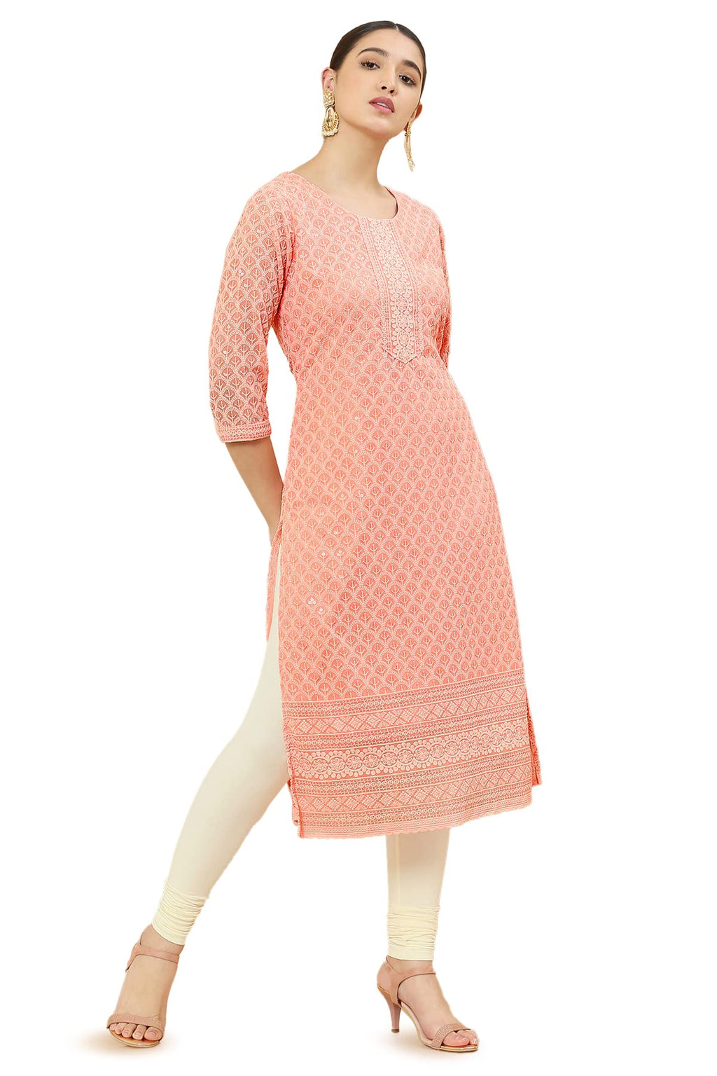 Soch Women Pink Georgette Solid Kurta