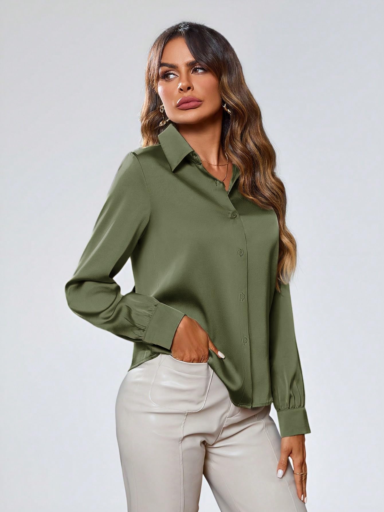 Indoprimo WomenS Solid Satin Casual Shirt | Stylish Western Long Sleeve Shirt For Women
