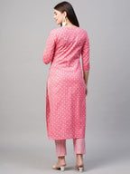 ANNI DESIGNER Womens Cotton Blend Straight Printed Kurta with Pant (Tai Pink_M_Pink_Medium)
