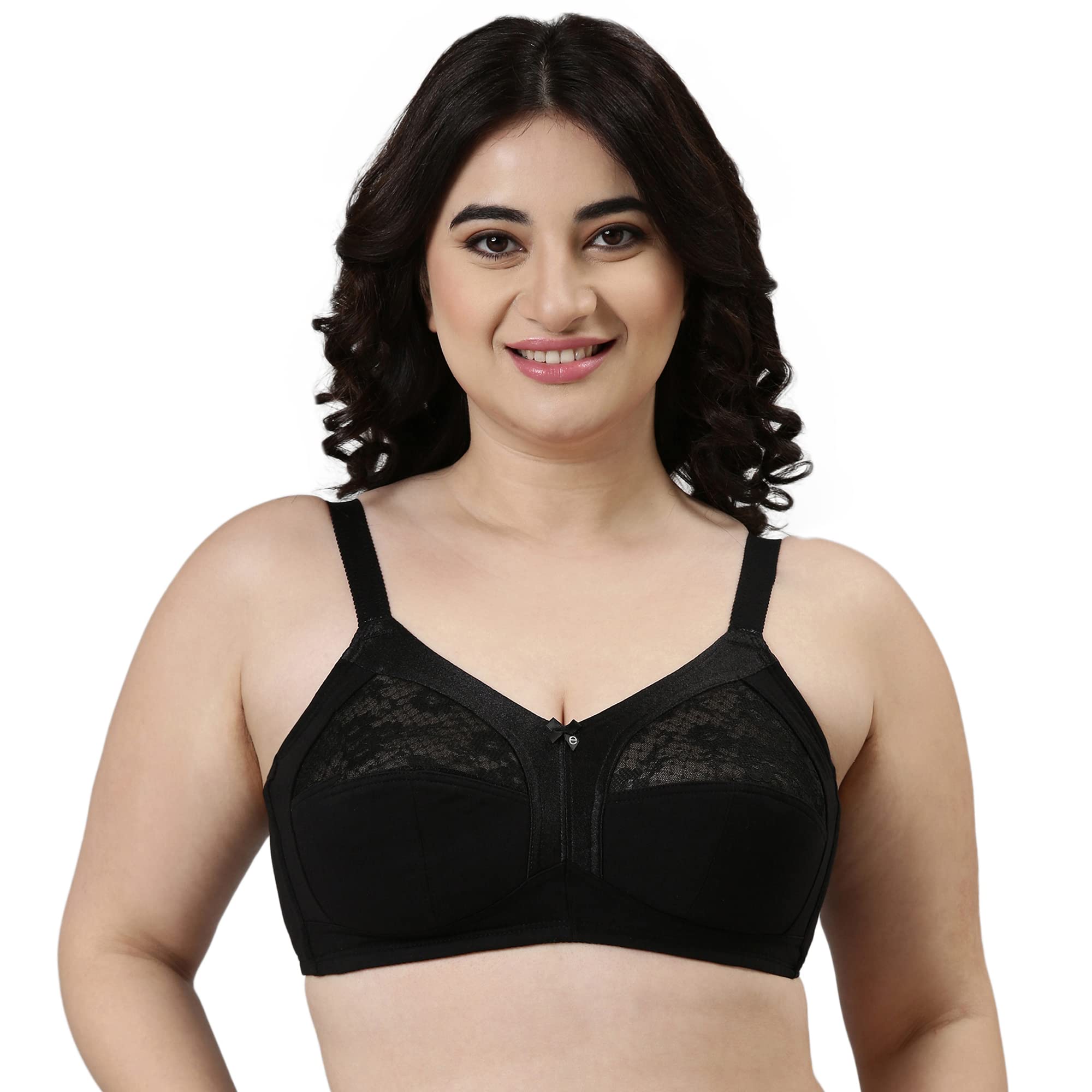 Enamor A014 Super Contouring M-Frame Full Support Bra - Supima Cotton, Non-Padded, Wirefree & Full Coverage Black, 38D