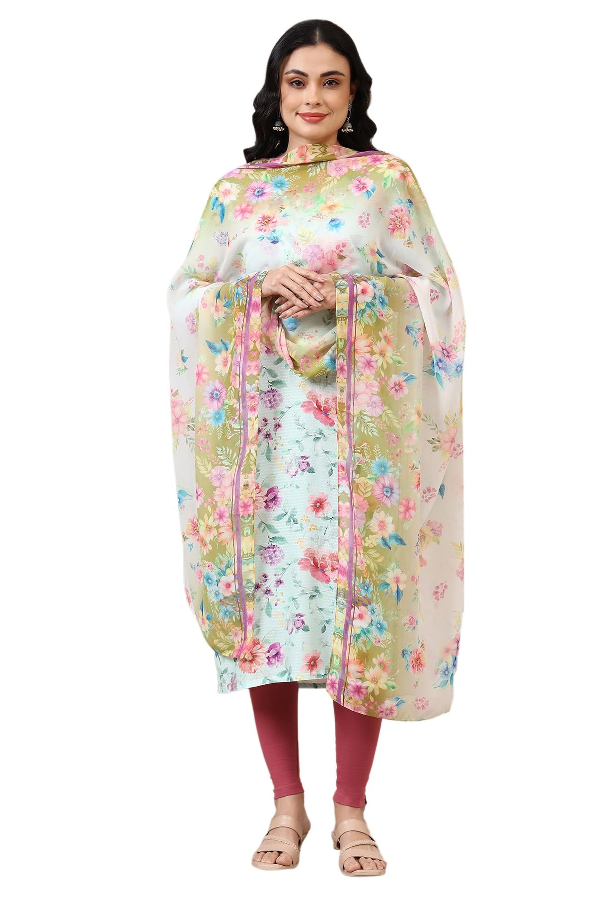 Aurelia WomenS Multi-Coloured Floral Printed Georgette Dupatta (Size: Free Size)-A80002-508932
