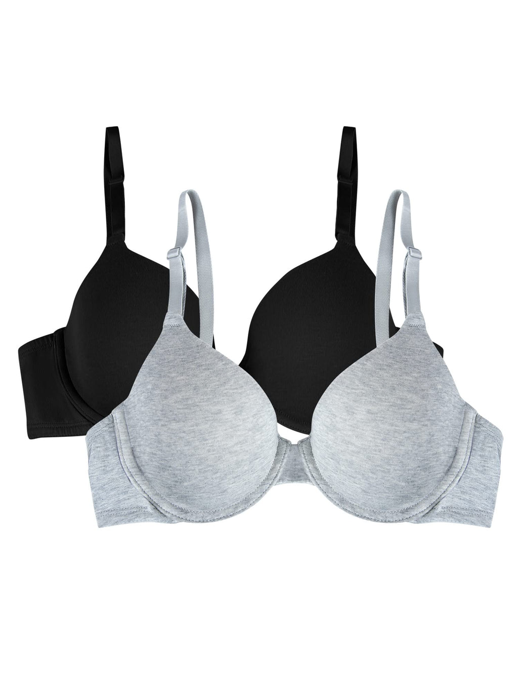 Fruit of the Loom Women's 2-Pack T-Shirt Bra, Black/Heather Grey, 36A