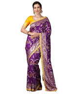Satrani Womens Silk Blend Banarasi Jacquard Saree with Unstitched Blouse Piece (3800S301N_Deep Violet1)