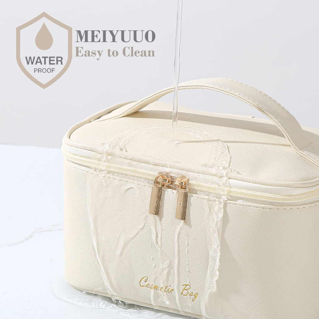 Meiyuuo Cute Makeup Bag Small Cosmetic Bags for Women Medium Pouch Toiletry Bag Waterproof Organizer(Light Beige)