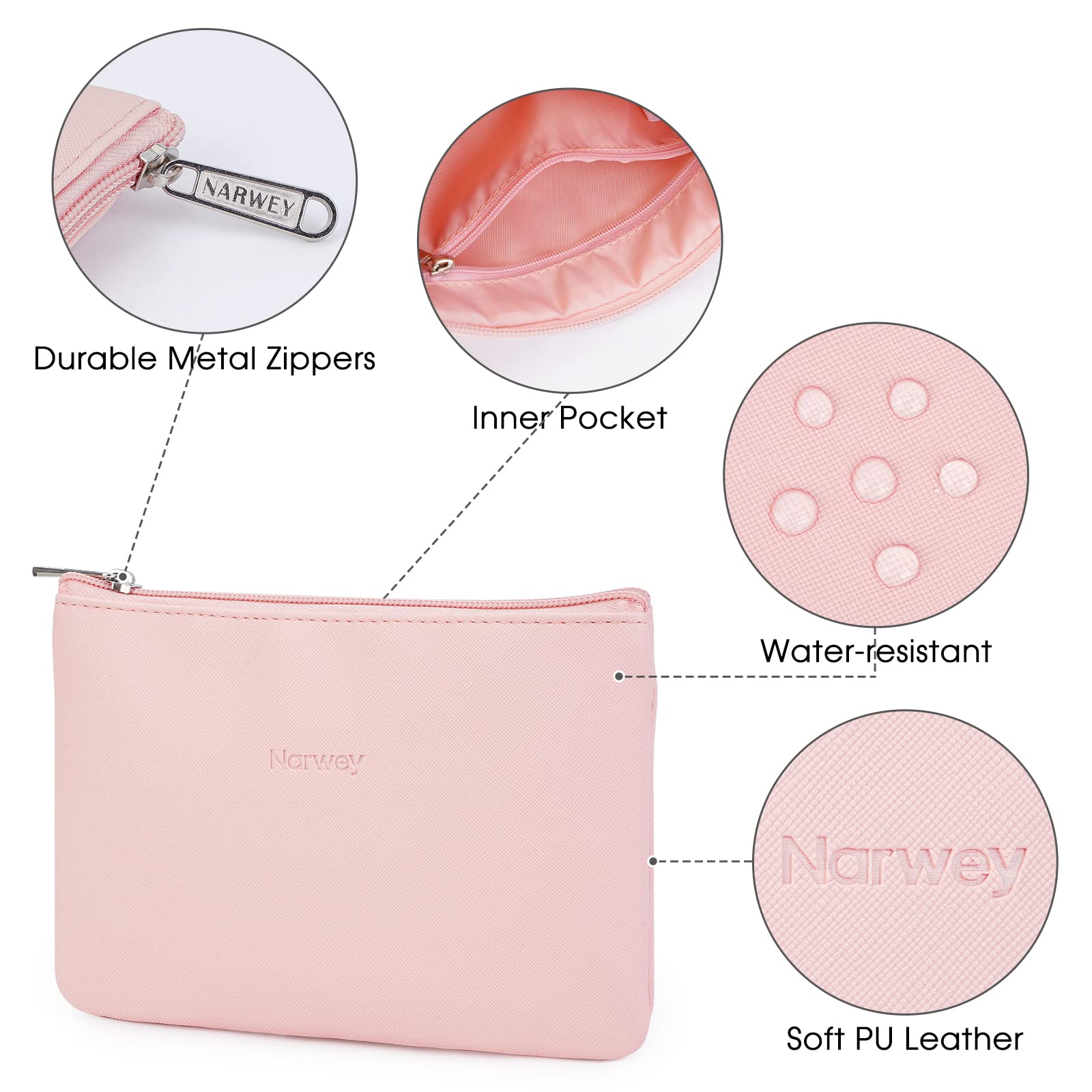 Narwey Small Makeup Bag for Purse Vegan Leather Travel Makeup Pouch Mini Cosmetic Bag Zipper Pouch for Women
