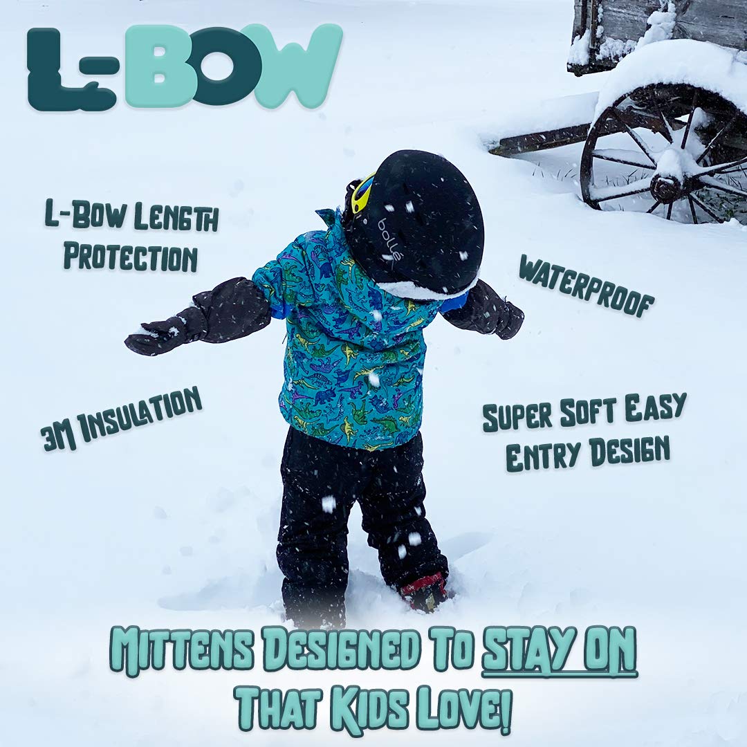 L-Bow Kids Mittens + Super Soft Easy Entry Style for Kids Mittens + Waterproof Stay On Design + Cold Weather 3M Thinsulate Mater