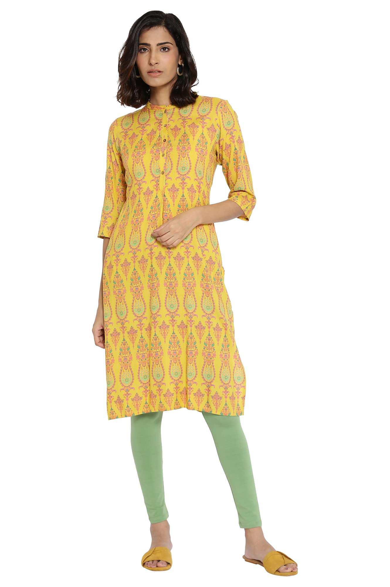 W For Woman Women'S Viscose Regular Kurta (21Auw17157-117854_Mustard_10)