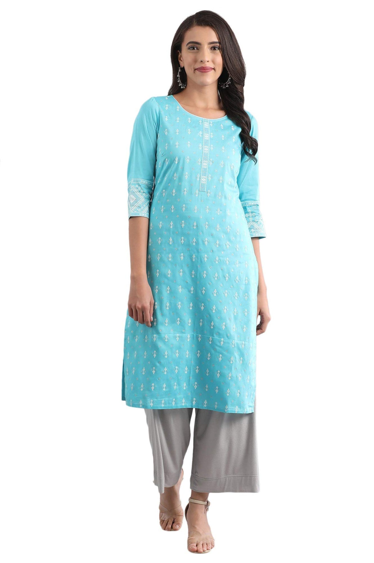 Aurelia Women Blue Casual Kurta In Round Neck_22Fea11250-501289_S