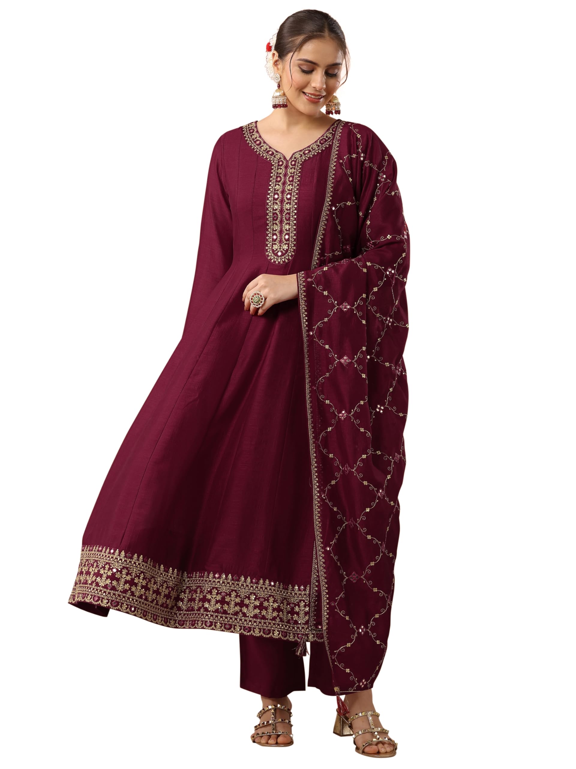 Libas Embroidered Silk Blend Flared Kurta Set For Women (49970Xl)