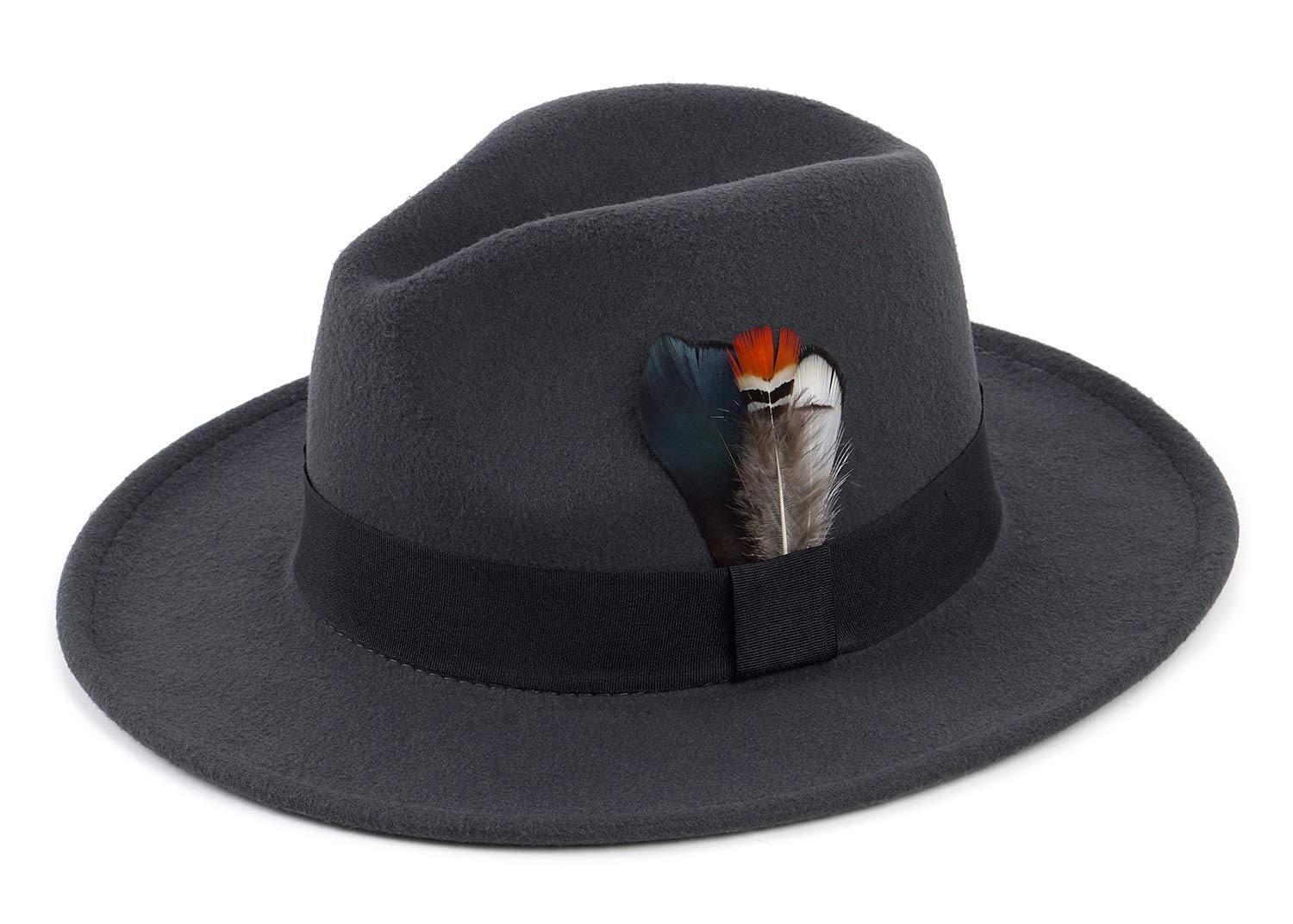 FADACHY Classic Fedora Hat for Men & Women Wide Brim Felt Hat Panama Dress Hat Dark Grey Fedora, L Large XL